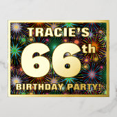 66e verjaardag: Vette, kleurrijke Fireworks-look Folie Uitnodiging Briefkaart (Voorkant)