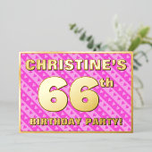 66e verjaardag — vuurroze harten en strips folie uitnodiging (Staand Voorkant)