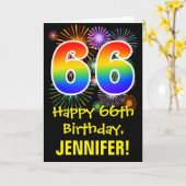 66e verjaardag: Vuurwerk Fun Pattern + Regenboog 6 Kaart (Gele Bloem)