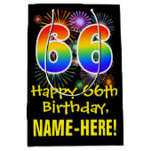 66e verjaardag: Vuurwerk Fun Pattern + Regenboog 6 Medium Cadeauzakje (Voorkant)