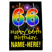 66e verjaardag: Vuurwerk Fun Pattern + Regenboog 6 Medium Cadeauzakje (Achterkant)