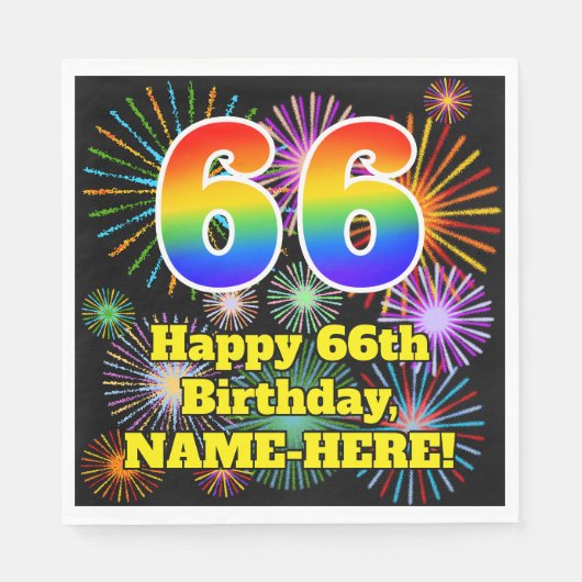 66e verjaardag: Vuurwerk Fun Pattern + Regenboog 6 Servet (Voorkant)