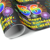 66e verjaardag: vuurwerk, regenboogblik # "66" cadeaupapier (Rol Hoek)