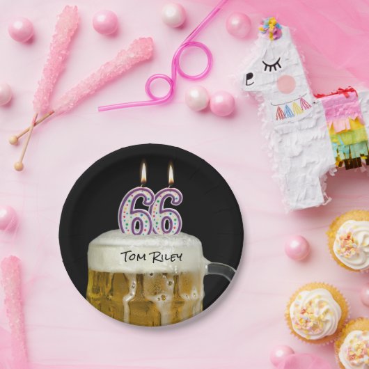 66e verjaardagsbier met kaarsen papieren bordje (Feest)
