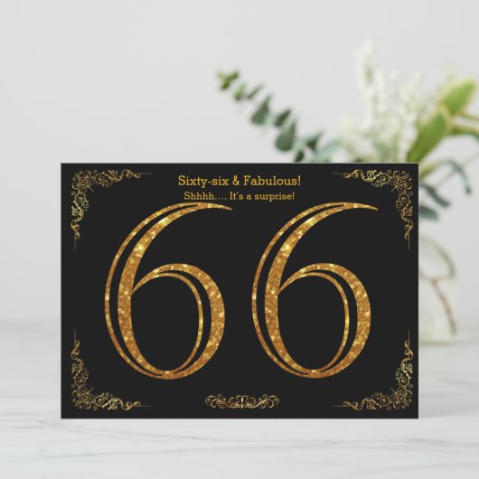 66e Verjaardagsfeest, Gatsby stijl, zwart goud gli Kaart (Staand voorkant)
