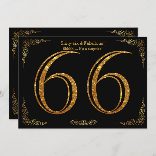 66e Verjaardagsfeest, Gatsby stijl, zwart goud gli Kaart (Voorkant / Achterkant)