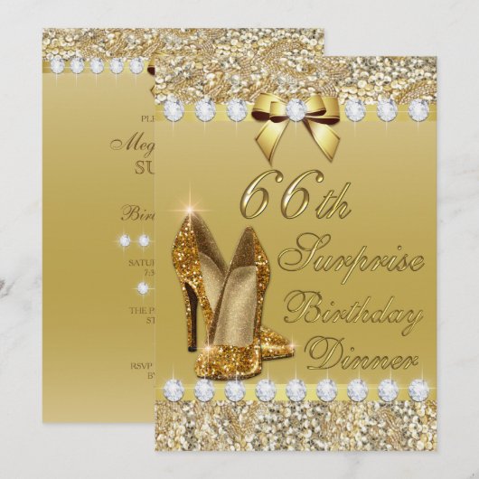 66e Verrassing Verjaardag Diner Gouden Hakken Diam Kaart (Voorkant / Achterkant)