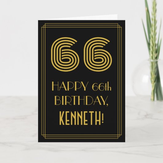 66ste verjaardag: Art Deco Geïnspireerde look "66" Kaart (Voorkant)