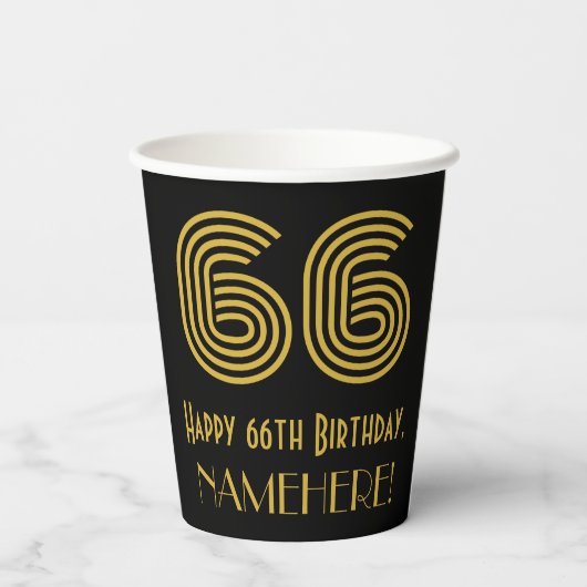 66ste verjaardag: Art Deco Geïnspireerde look "66" Papieren Bekers (Achterkant)