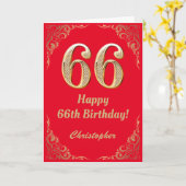 66ste verjaardag Rood en gouden glinsterend frame Kaart (Gele Bloem)