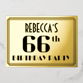 66ste verjaardagsfeest: Art Deco-look “66” en naam Folie Uitnodiging