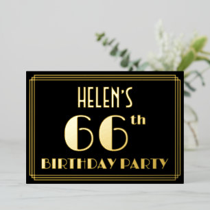 66ste verjaardagsfeest: Art Deco-look “66”, met na Folie Uitnodiging