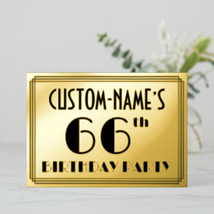 66ste verjaardagsfeest — Art Deco-look “66” + naam Folie Uitnodiging