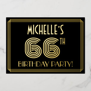 66ste verjaardagsfeest — Art Deco-stijl “66” + naa Folie Uitnodiging