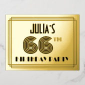 66ste Verjaardagsfeest ~ Art Deco Stijl “66” + Naa Folie Uitnodiging Briefkaart (Voorkant)