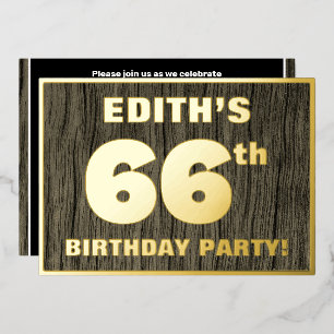 66ste verjaardagsfeest: Krachtig, namaak houtnerfp Folie Uitnodiging