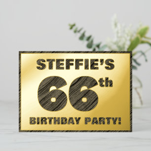 66ste Verjaardagsfeest — Krachtige, Nep Houtstruct Folie Uitnodiging