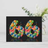 66ste verjaardagsfeest, met bubbels en ballen kaart (Staand voorkant)