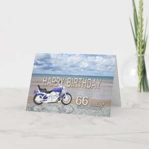 66ste verjaardagskaart met een motorfiets kaart