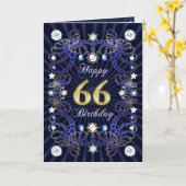 66ste verjaardagskaart met massa's van juwelen kaart (Gele Bloem)