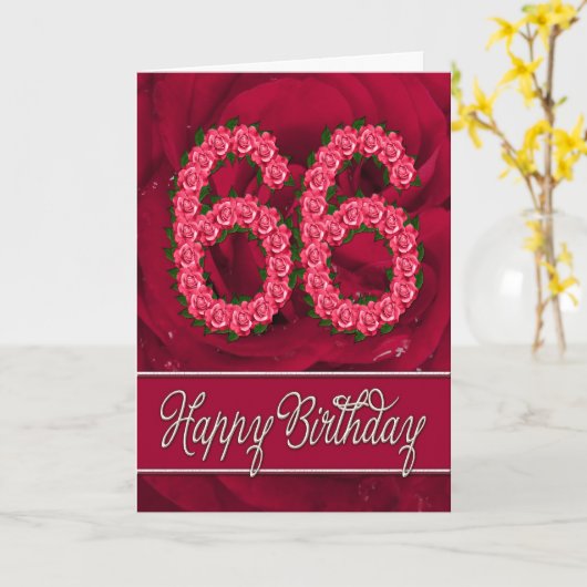 66ste verjaardagskaart met rozen en bladeren kaart (Gele Bloem)