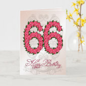 66ste verjaardagskaart met rozen en bladeren kaart (Gele Bloem)