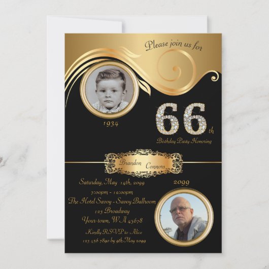 66th, Birthday Man 66th, elegant art deco, zwart g Kaart (Voorkant)