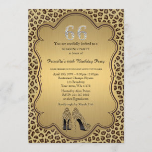 66th, Birthday Party 66th, Cheetah High Heels Shoe Kaart