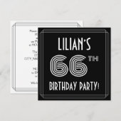 66th Birthday Party: Art Deco Style w/ Custom Name Kaart (Voorkant / Achterkant)