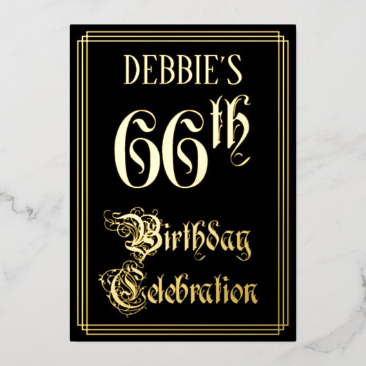 66th Birthday Party — Fancy script & aangepaste na Folie Uitnodiging (Voorkant)