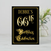 66th Birthday Party — Fancy script & aangepaste na Folie Uitnodiging (Staand Voorkant)