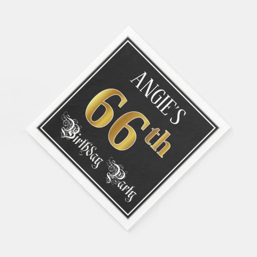 66th Birthday Party — Fancy Script, Faux Gold Look Servet (Hoek)