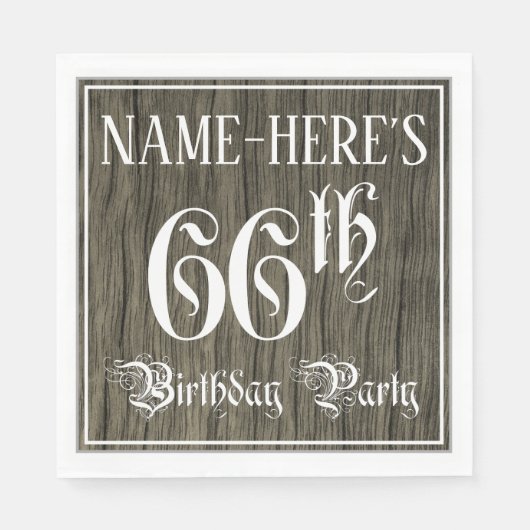 66th Birthday Party — Fancy script, Faux Wood Kijk Servet (Voorkant)