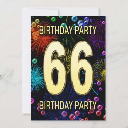 66th Birthday Party Invitation Fireworks Bubbles Kaart (Voorkant)