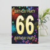 66th Birthday Party Invitation Fireworks Bubbles Kaart (Staand voorkant)