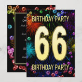 66th Birthday Party Invitation Fireworks Bubbles Kaart (Voorkant / Achterkant)