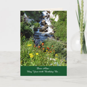 66th Verjaardag Avontuur Waterval Wildbloemen Naam Kaart