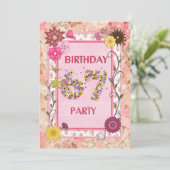 670ste verjaardagsfeestje met bloemenfeest lijst kaart (Staand voorkant)