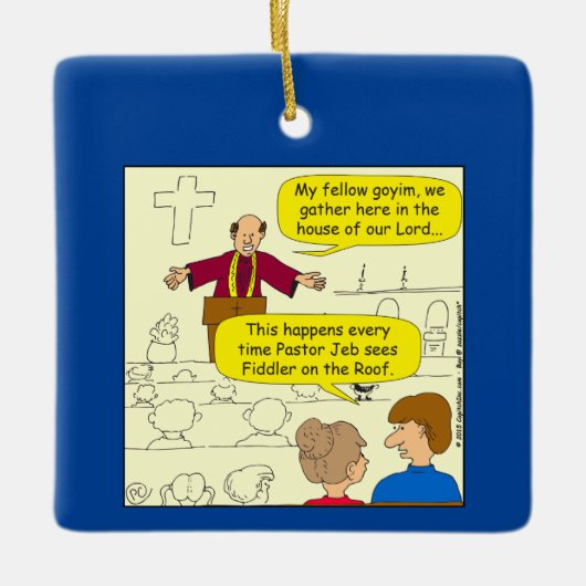 673 Pastor gaat naar Fiddler Cartoon Keramisch Ornament (Voorkant)