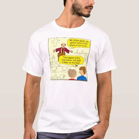 673 Pastor gaat naar Fiddler Cartoon T-shirt (Voorkant)