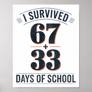 67+33 School Wiskunde Vergelijking Retro 100ste Da Poster