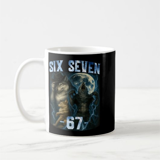 67 Alpha Wolf Meme Funny Graphic Tee Six Seven Hum Koffiemok (Links)
