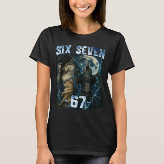 67 Alpha Wolf Meme Grappig Grafisch T-shirt Six Se (Voorkant)