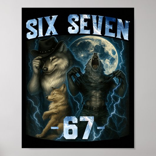 67 Alpha Wolf Meme Grappig Grafisch T-shirt Six Se Poster (Voorkant)
