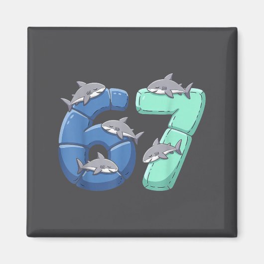 67 Animals Funny 67 Brainrot Youth Kids Shark 67 Magneet (Voorkant)