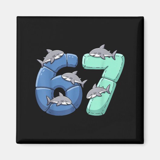 67 Animals Funny 67 Brainrot Youth Kids Shark 67  Magneet (Voorkant)