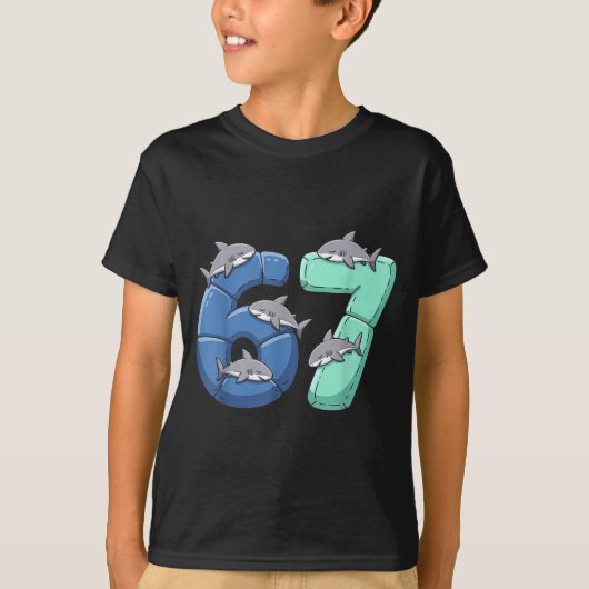 67 Animals Funny 67 Brainrot Youth Kids Shark 67 T-shirt (Voorkant)