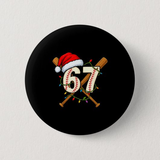 67 Baseball Xmas Lights Santa Hat Funny Holiday  Ronde Button 5,7 Cm (Voorkant)