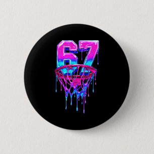 67 Basketbal Drip Zes Zeven Grappig  Ronde Button 5,7 Cm