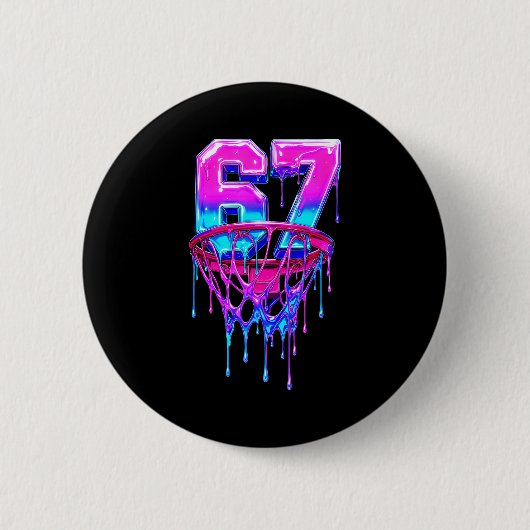 67 Basketbal Drip Zes Zeven Grappig  Ronde Button 5,7 Cm (Voorkant)